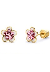 handsome teensy crystal flower childrens screw back earrings